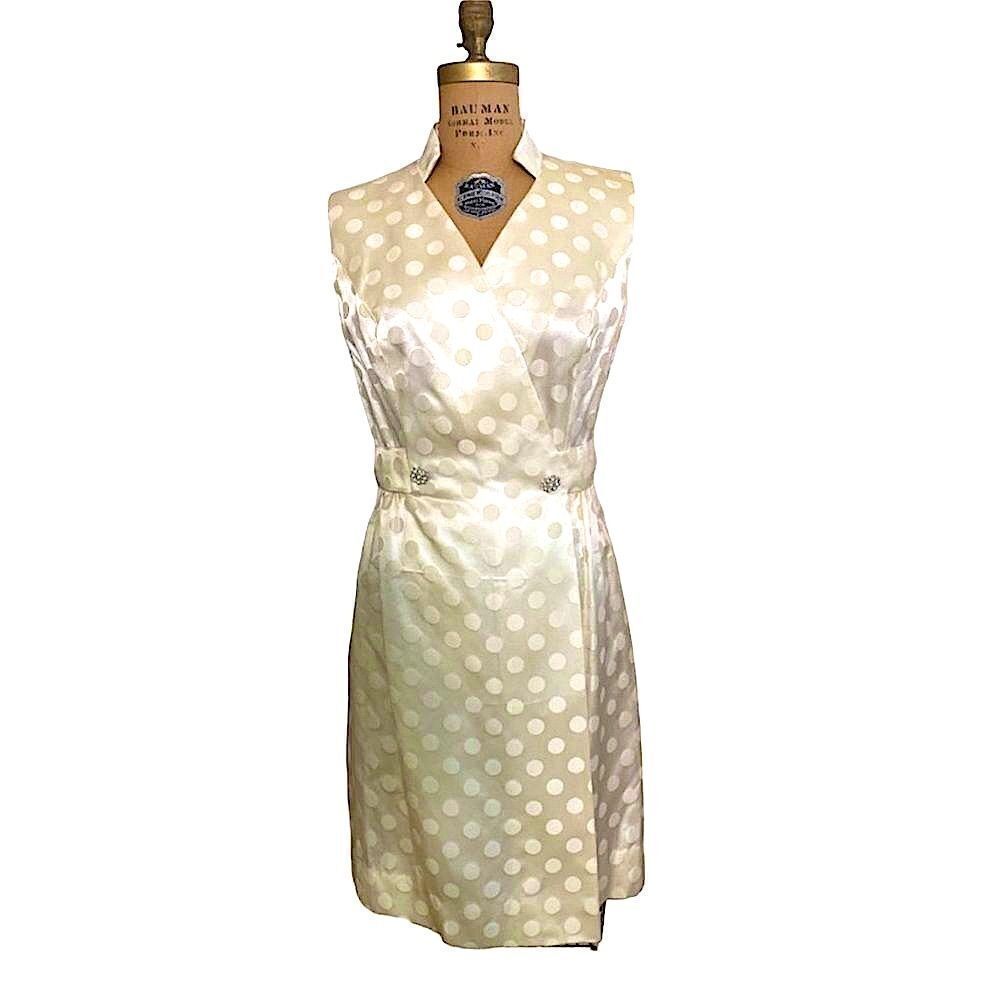 Vintage 50’s Parfait Originals sleeveless cream wrapover Polkadot Dress size XS